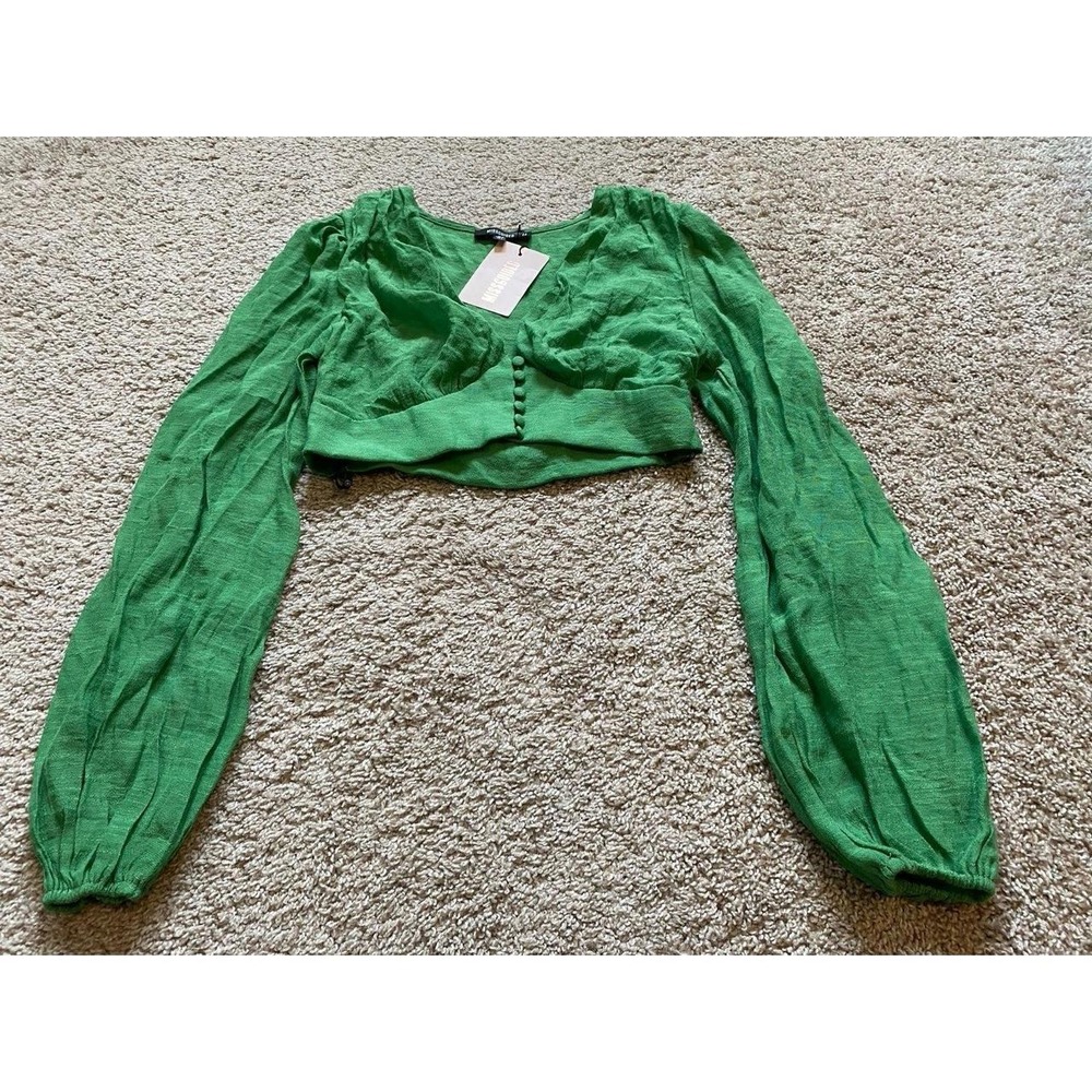 Missguided Cropped Top Size 2 New With Tag Balloon Long Sleeve Covered sku5